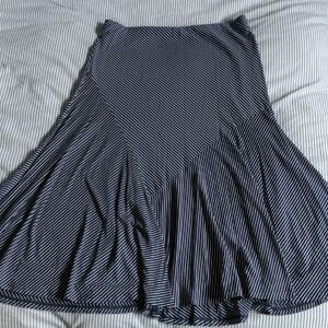 Chaps Navy/White Striped, A-Line, Long, Maxi, Petite Size Large Skirt